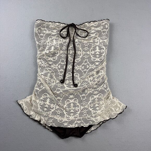 Mossimo Other - Vintage Y2K Coquette Lace Crochet One Piece Swimsuit Mossimo Women M Brown Cream